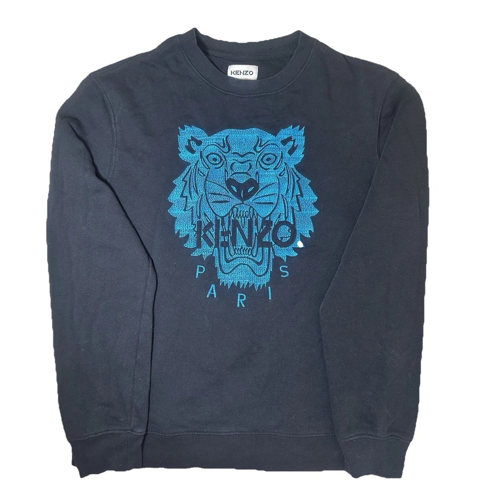 Kenzo Paris Tiger Head Embroidered Sweatshirt Black Blue XL FB55SW1174XF